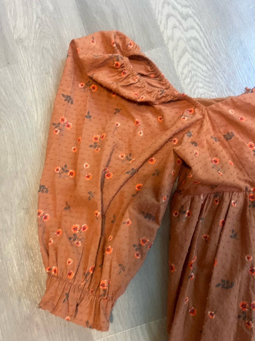 Women’s Altered State Puff-Sleeve Midi babydoll Dress in Rust Floral boho hippie - Picture 3 of 7